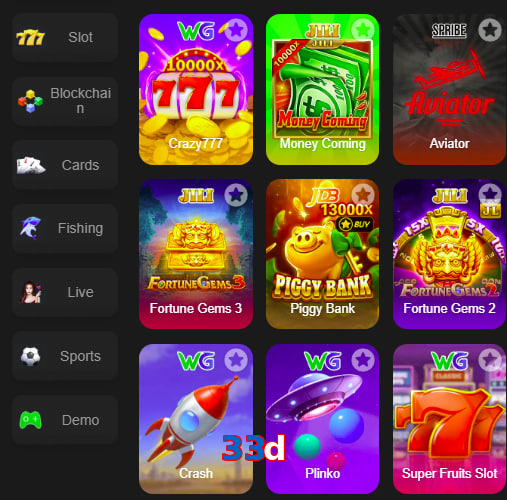 Main screen of 33D game page for PK players